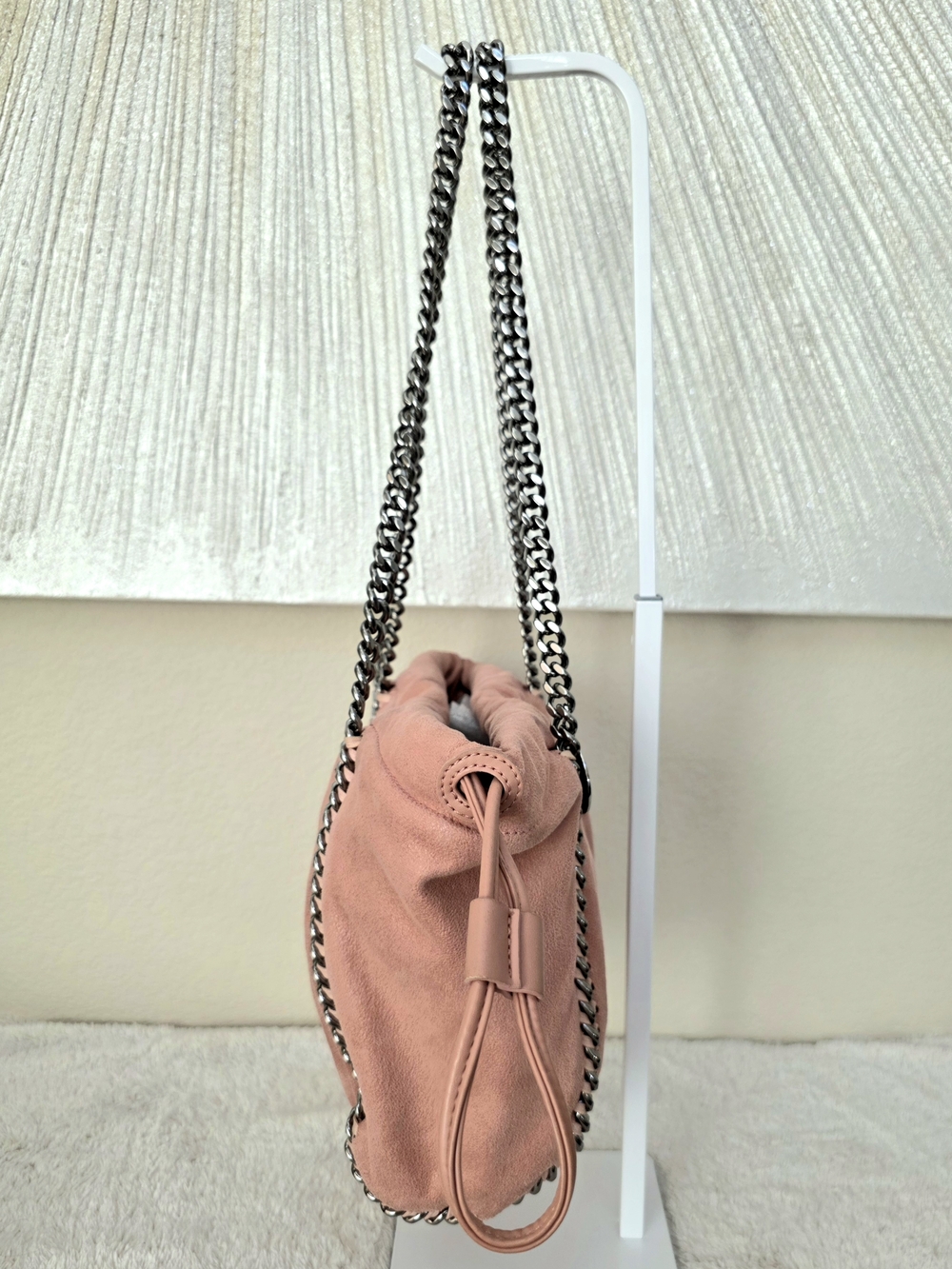 Rare Stella McCartney Falabella Coral Pink Silver Mini Drawstring Pouch Tote - Picture 5 of 16